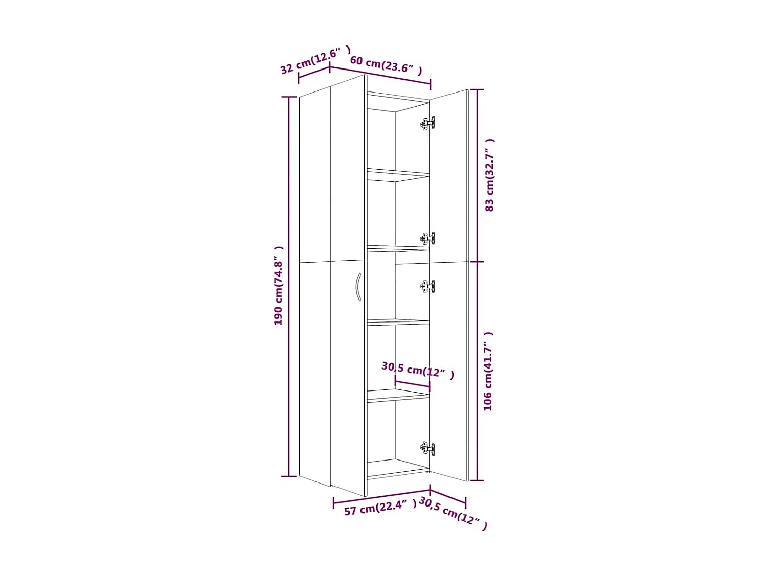 Büroschrank Betongrau 60x32x190 cm Holzwerkstoff