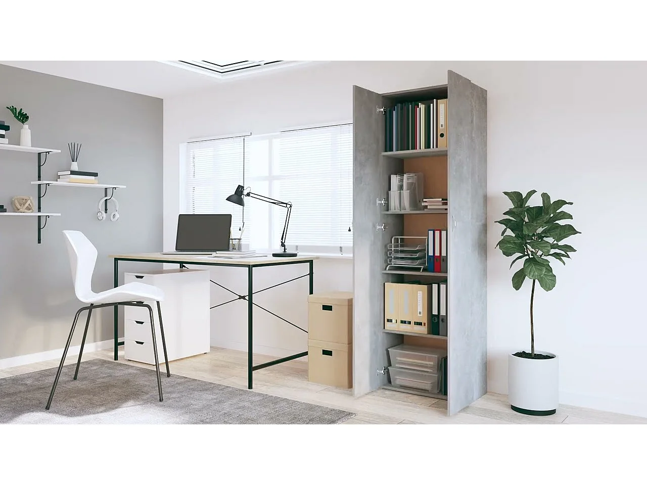 Armoire de bureau Gris béton 60x32x190 cm Bois d'ingénierie