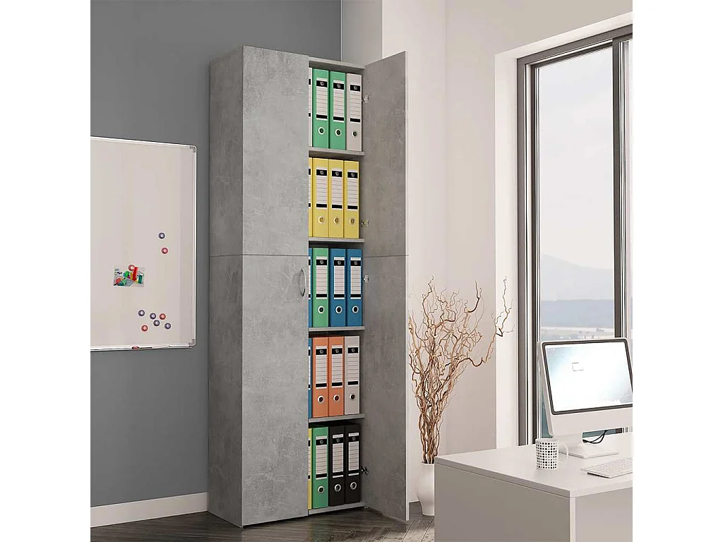 Armoire de bureau Gris béton 60x32x190 cm Bois d'ingénierie