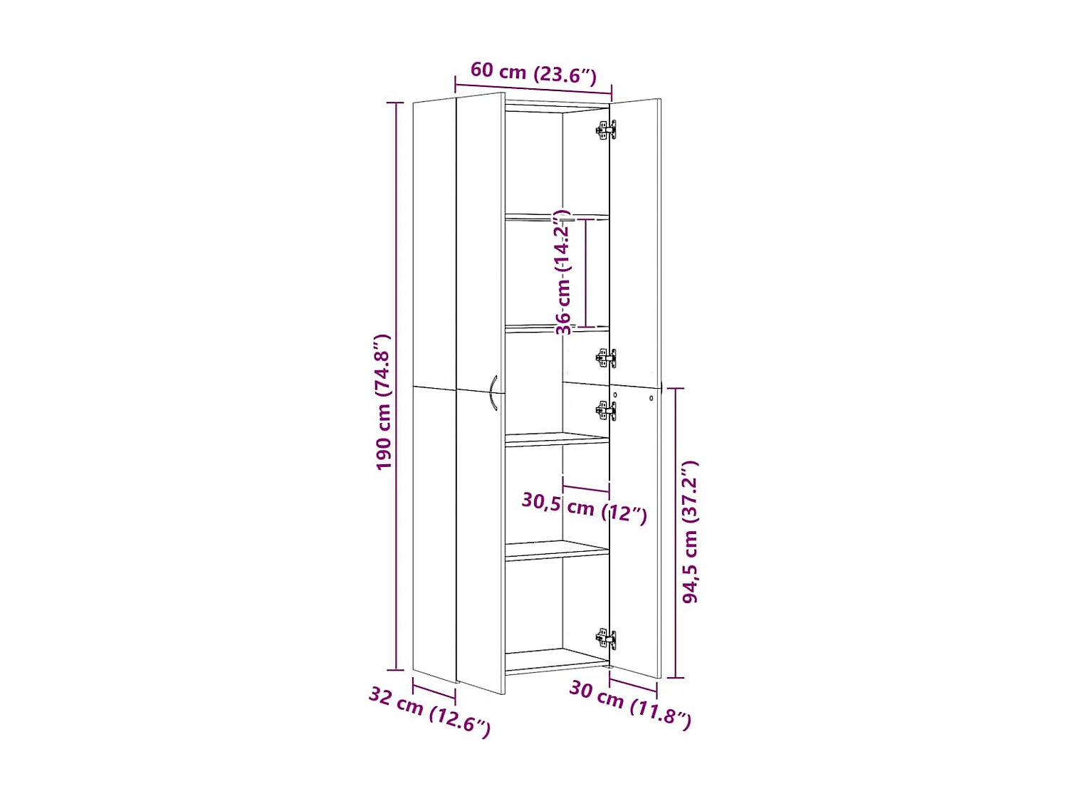 Armario de oficina de madera contrachapada negro 60x32x190 cm