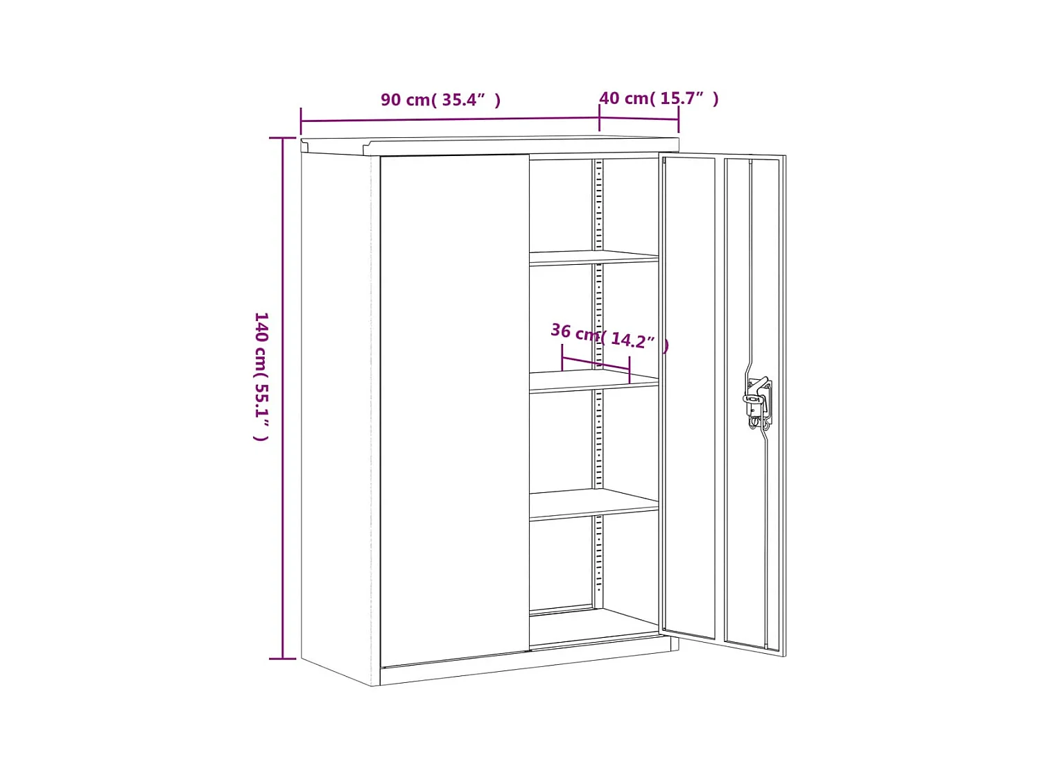 Armoire de bureau 90x40x140 cm Acier Gris
