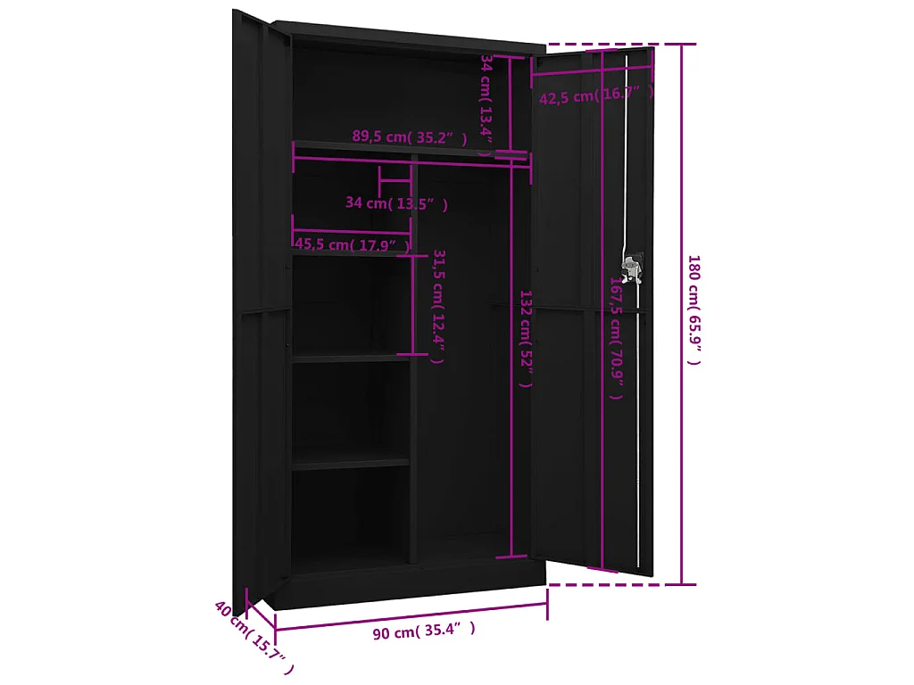 Armoire à casiers Noir 90x40x180 cm Acier