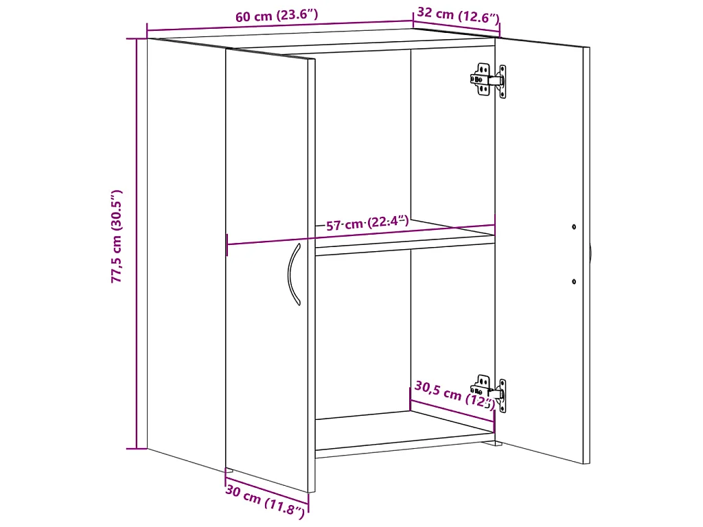 Archiefkast 60x32x77,5 cm bewerkt hout wit
