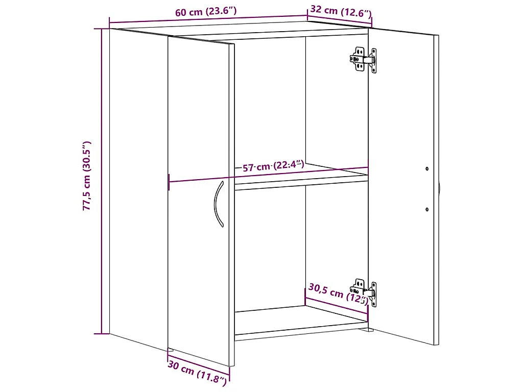 Archiefkast 60x32x77,5 cm bewerkt hout wit