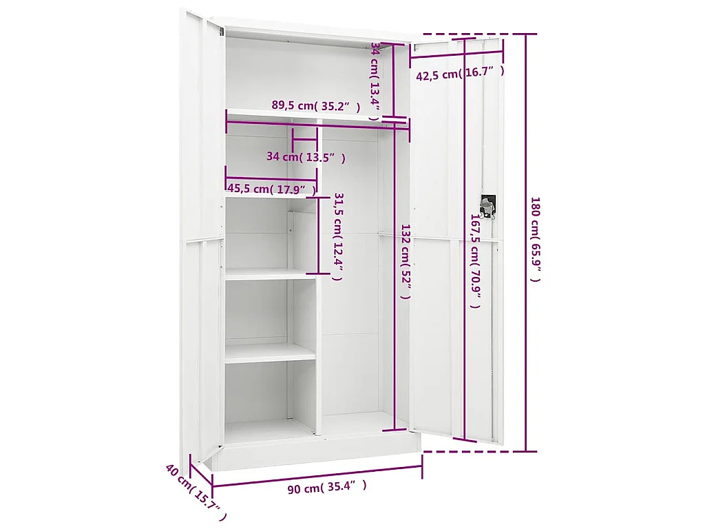 Armadio con Ripiani Bianco 90x40x180 cm in Acciaio