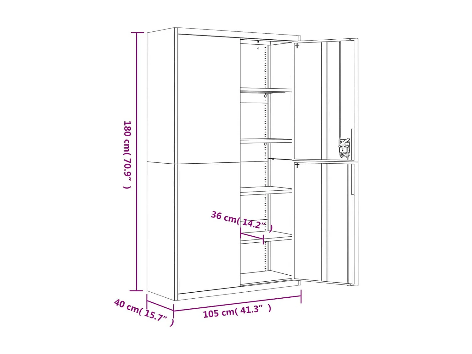 Classeur gris clair 105x40x180 cm acier