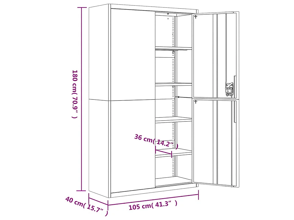 Archiefkast 105x40x180 cm staal lichtgrijs