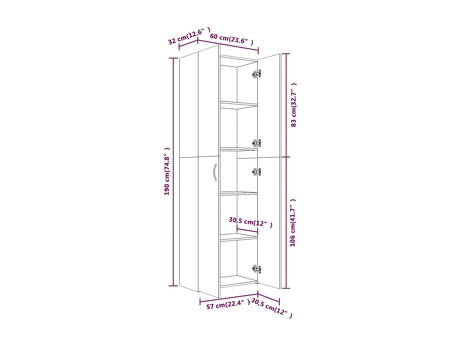 Kantoorkast 60x32x190 cm bewerkt hout bruin eikenkleur