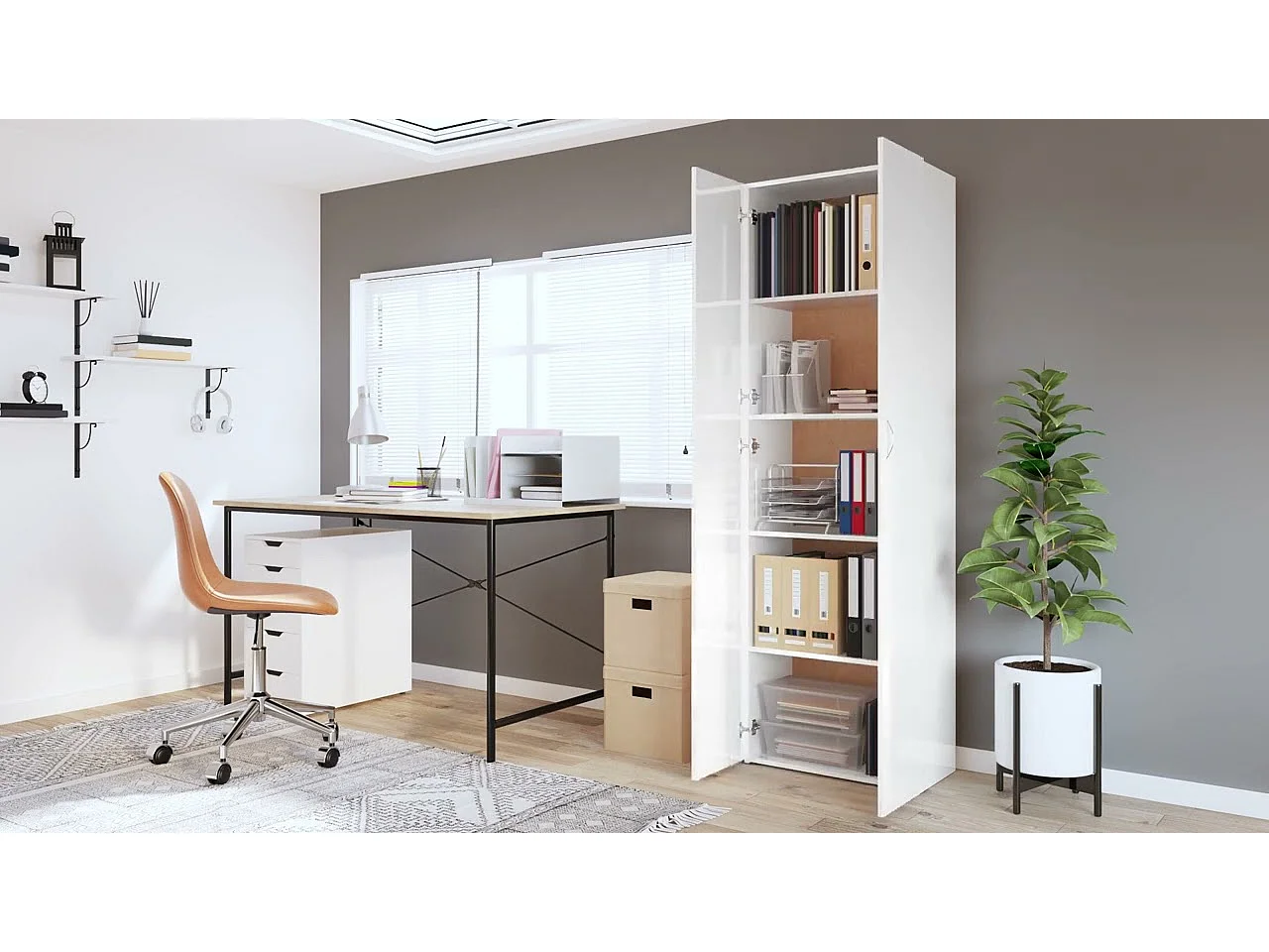 Armoire de bureau Blanc brillant 60x32x190 cm Bois d'ingénierie