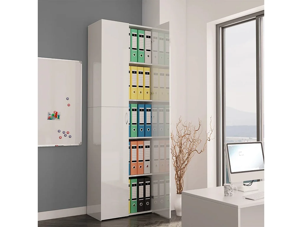 Armoire de bureau Blanc brillant 60x32x190 cm Bois d'ingénierie