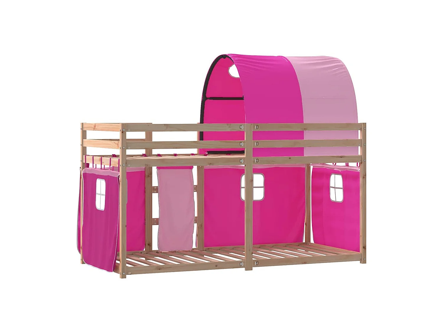 Etagenbett mit Vorhängen Rosa 75x190 cm Massivholz Kiefer