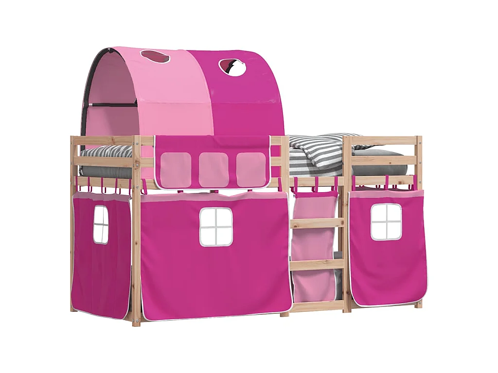 Stapelbed met gordijnen 75x190 cm grenenhout roze