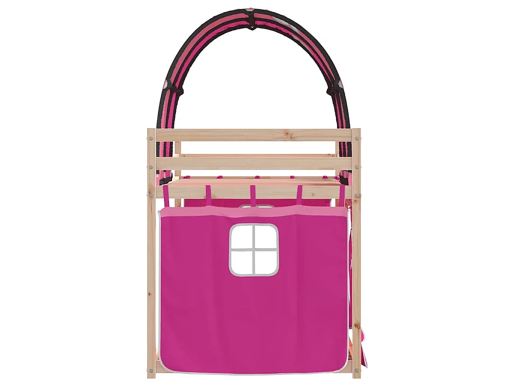 Stapelbed met gordijnen 75x190 cm grenenhout roze