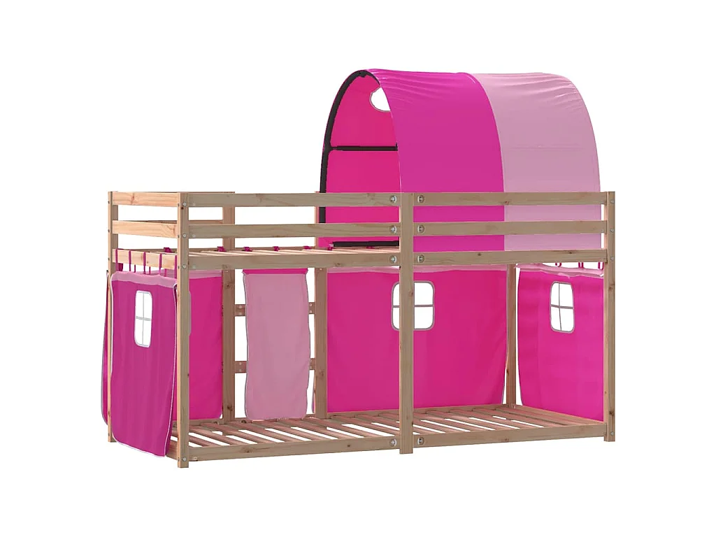 Stapelbed met gordijnen 75x190 cm grenenhout roze