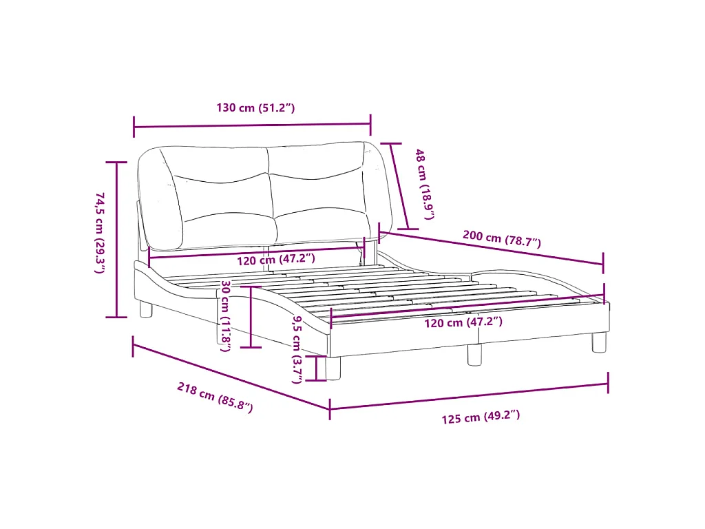 Bedframe met LED zonder matras "Hvar" wit en zwart 120x200 cm