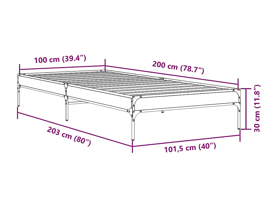 Bettgestell Schwarz 100x200 cm Holzwerkstoff und Metall