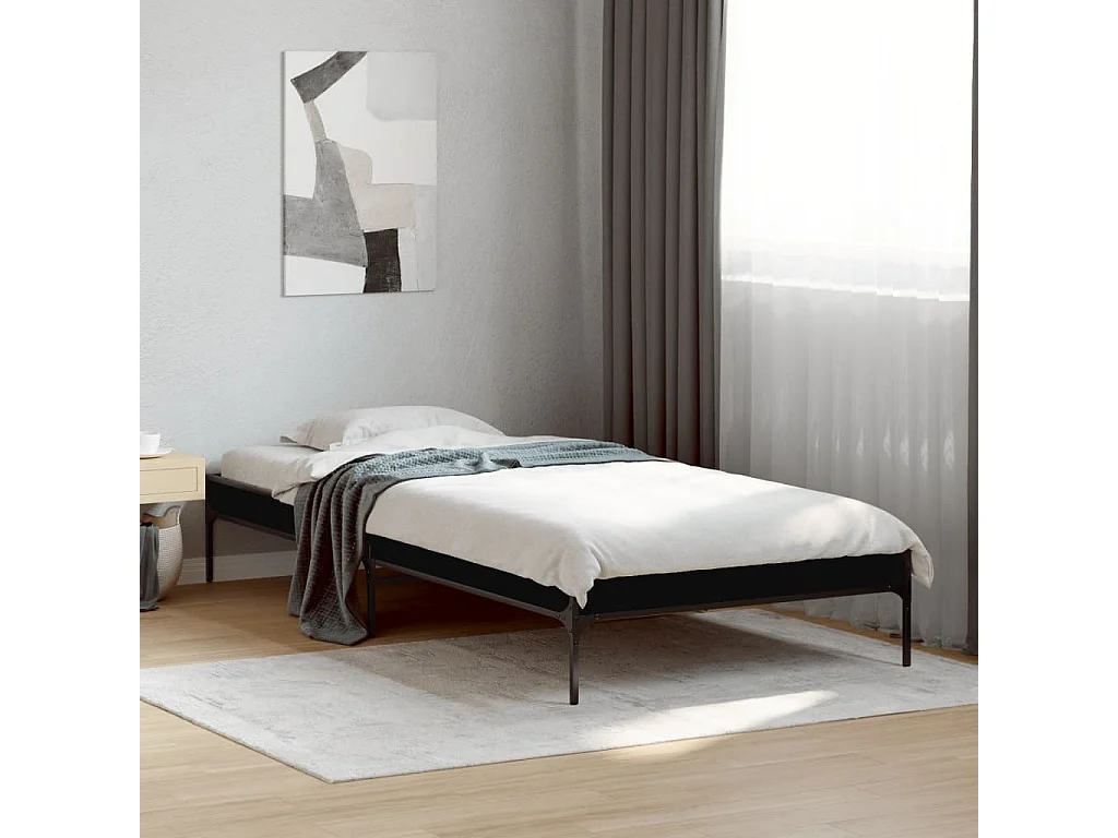 Bedframe bewerkt hout en metaal zwart 100x200 cm