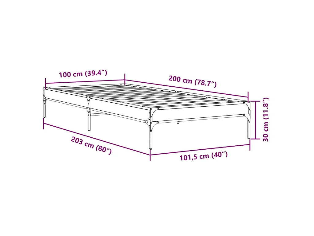 Bedframe bewerkt hout en metaal zwart 100x200 cm