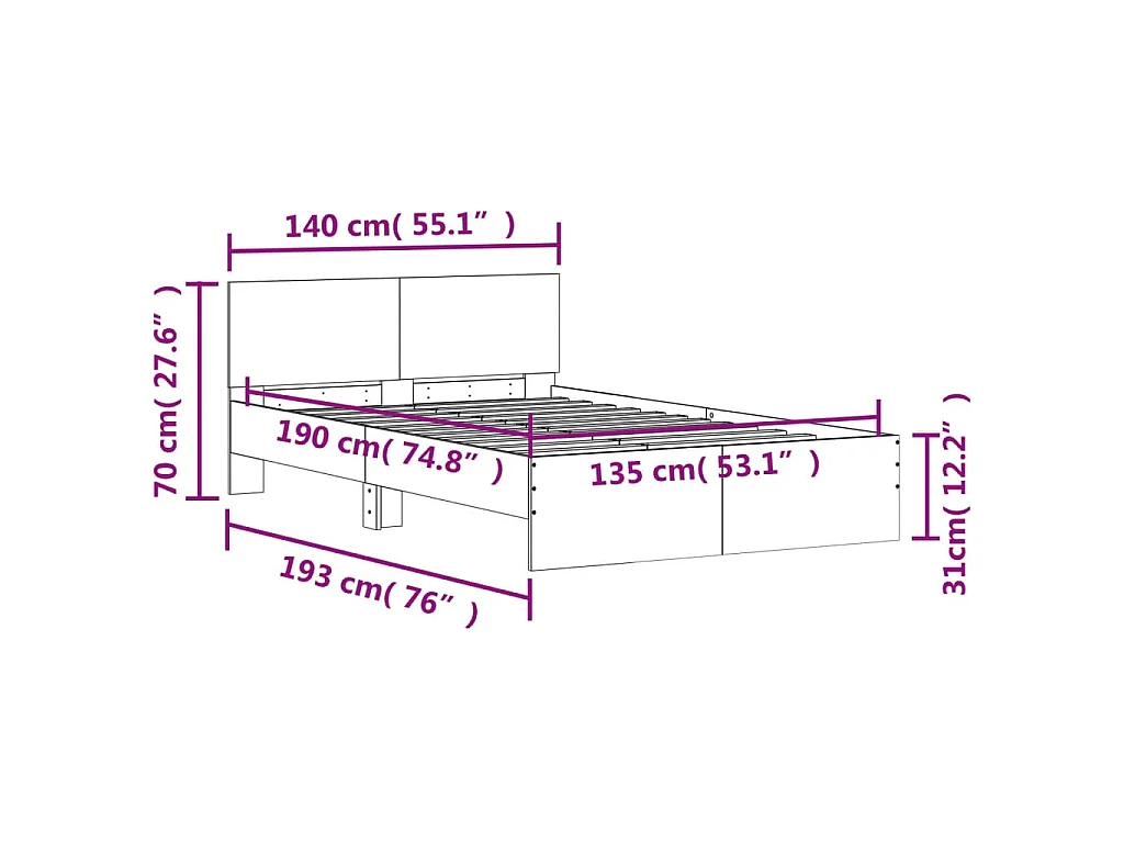 Cadre de lit avec LED sans matelas blanc 135x190 cm