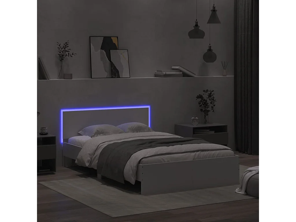 Cadre de lit avec LED sans matelas blanc 135x190 cm