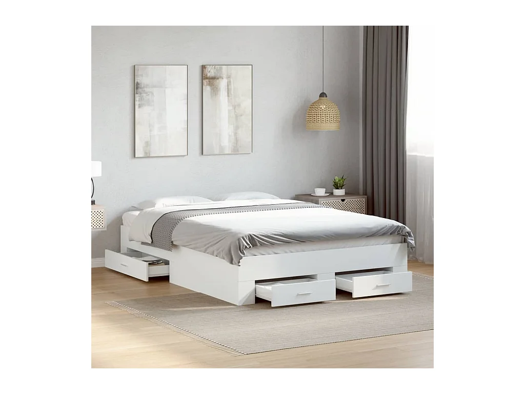 Cadre de lit avec tiroirs sans matelas blanc 140x190 cm