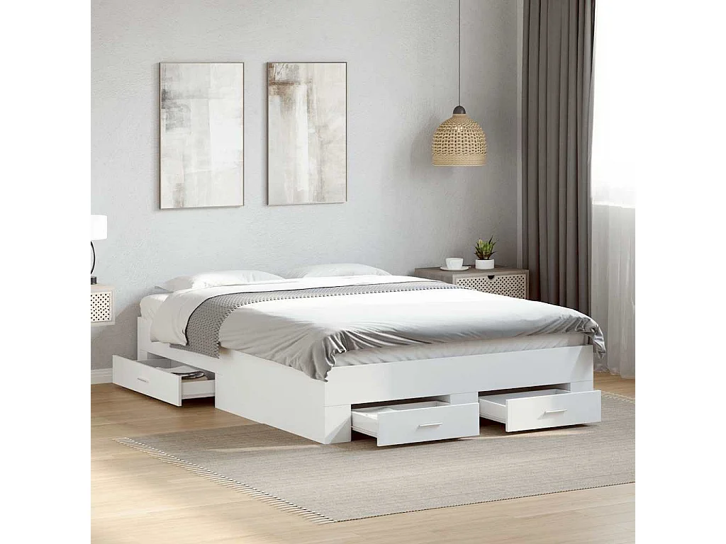 Cama con cajones madera de ingeniería blanca 140x190 cm