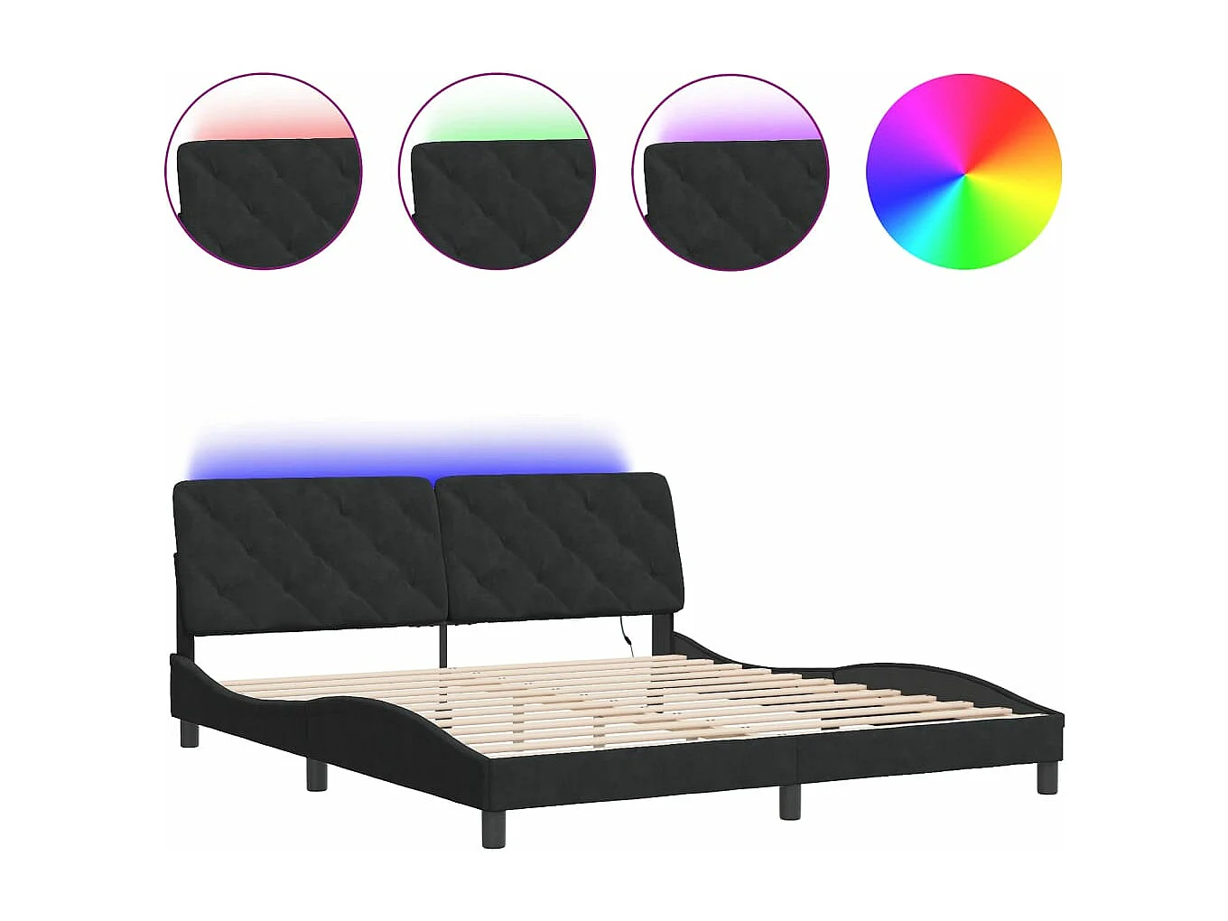 Cadre de lit avec LED sans matelas noir 180x200 cm velours