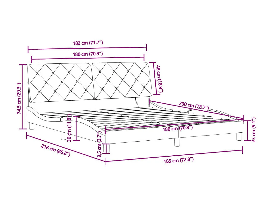 Cadre de lit avec LED sans matelas noir 180x200 cm velours