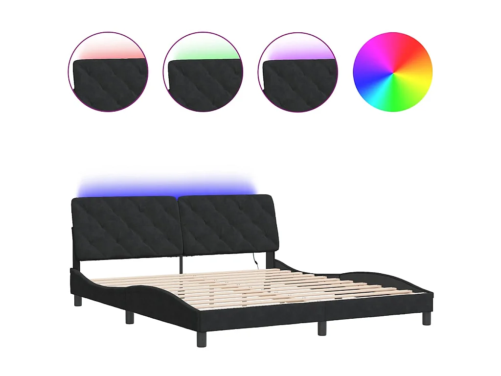 Estrutura de cama com LED sem colchão 180x200 cm veludo preto