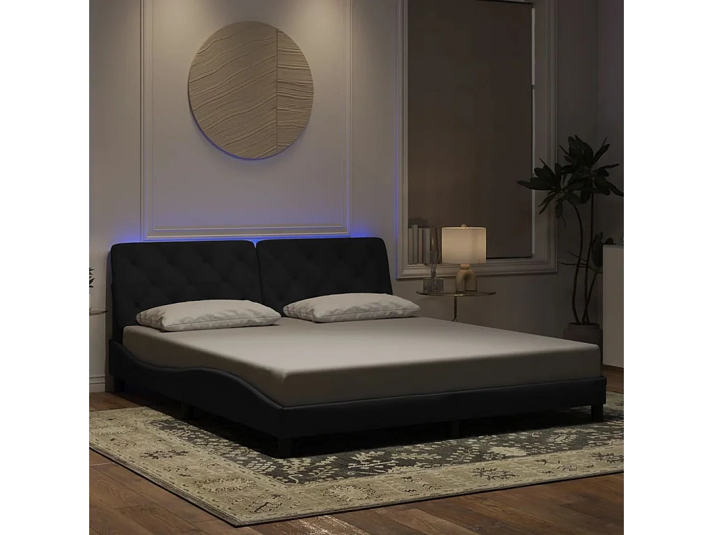 Estrutura de cama com LED sem colchão 180x200 cm veludo preto