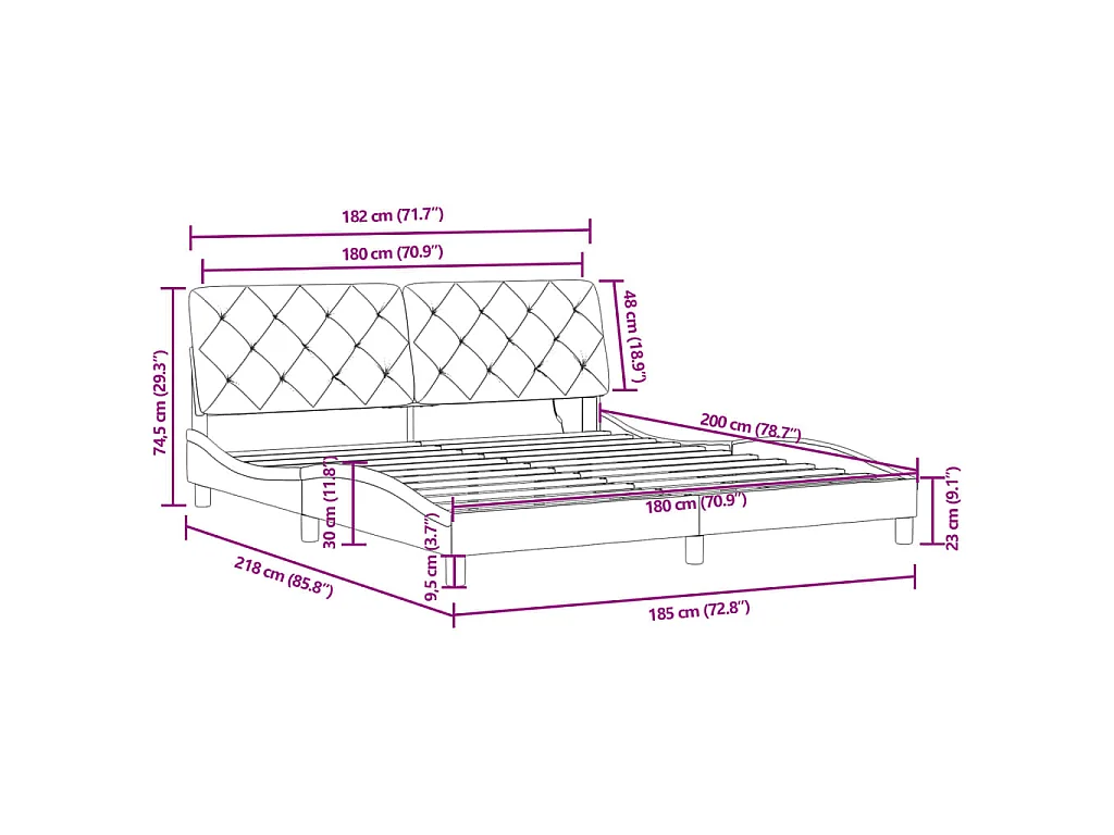 Estrutura de cama com LED sem colchão 180x200 cm veludo preto