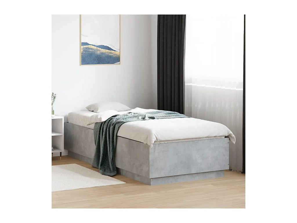 Bedframe met LED-verlichting bewerkt hout betongrijs 90x200 cm