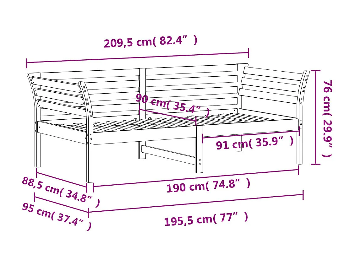 Slaapbank zonder matras 90x190 cm massief grenenhout