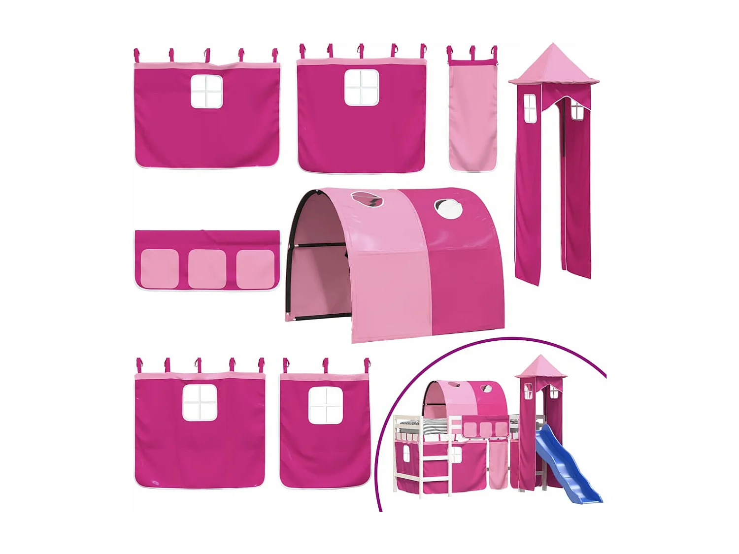 Lit mezzanine enfants avec tour sans matelas rose 90x190 cm