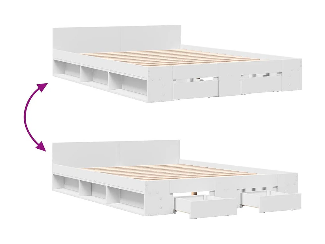 Cadre de lit avec tiroirs sans matelas blanc 120x200 cm