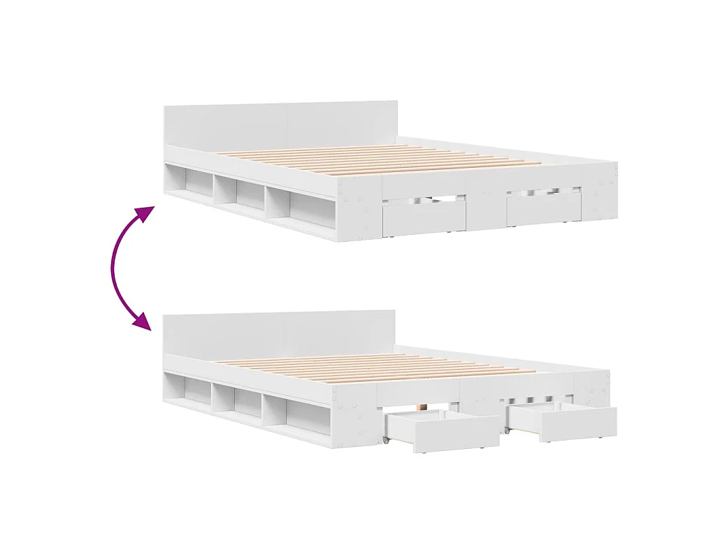 Bedframe met lades bewerkt hout wit 120x200 cm