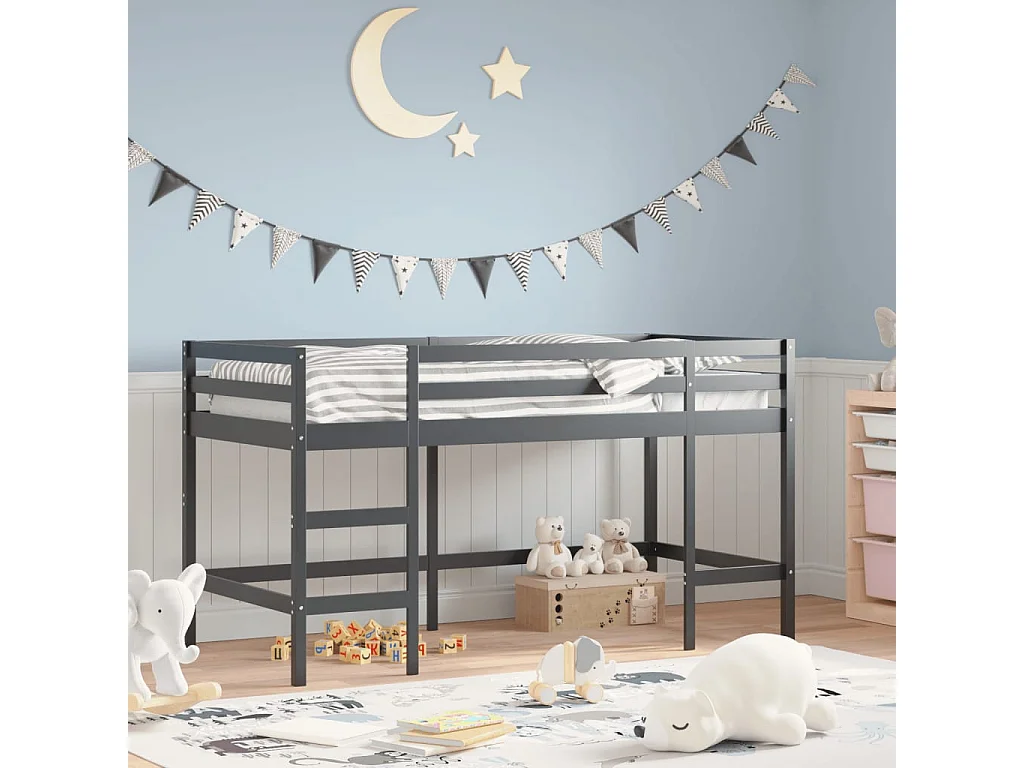 Lit mezzanine d'enfants sans matelas avec échelle noir 90x190cm
