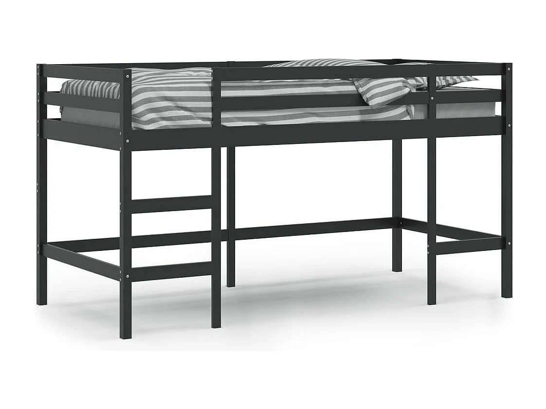 Lit mezzanine d'enfants sans matelas avec échelle noir 90x190cm
