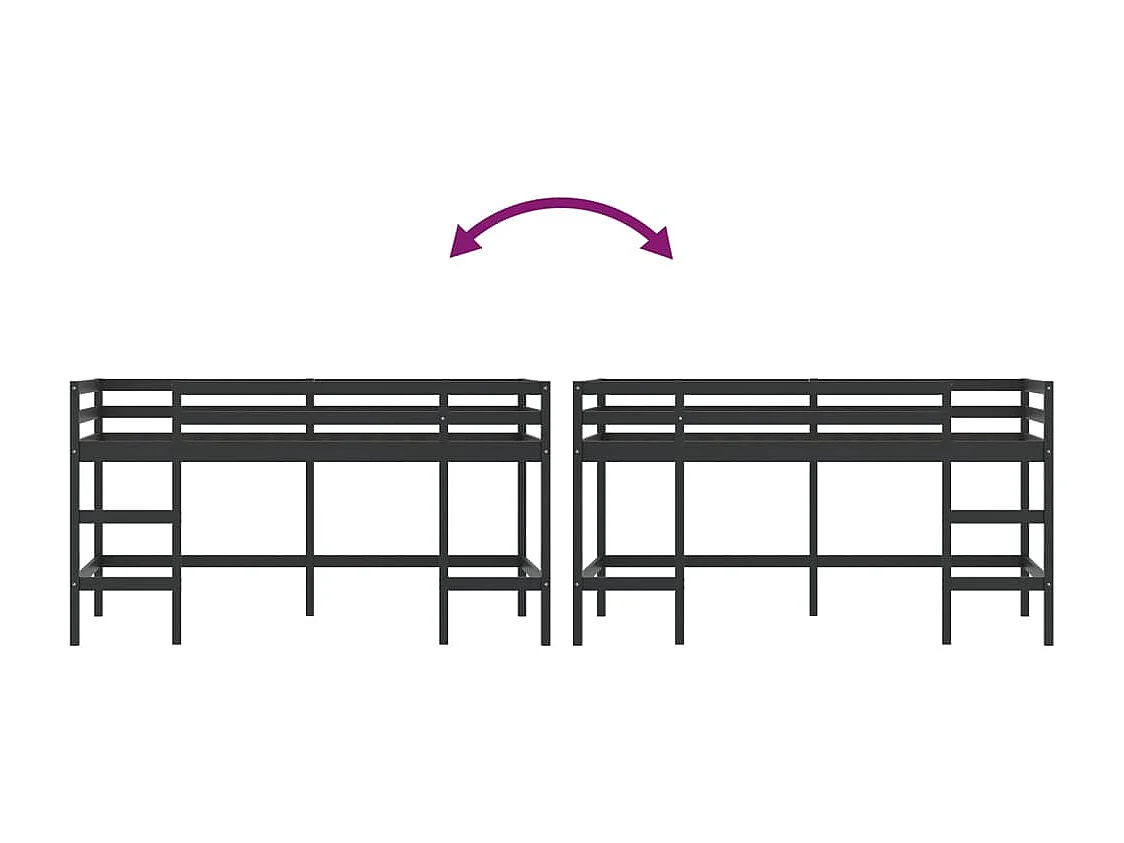 Lit mezzanine d'enfants sans matelas avec échelle noir 90x190cm