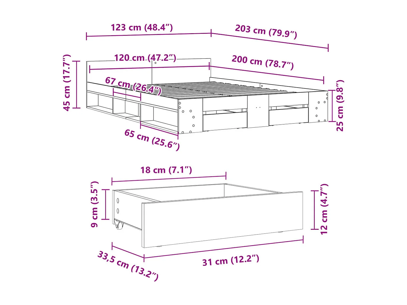 Bedframe met lades bewerkt hout sonoma eikenkleurig 120x200 cm