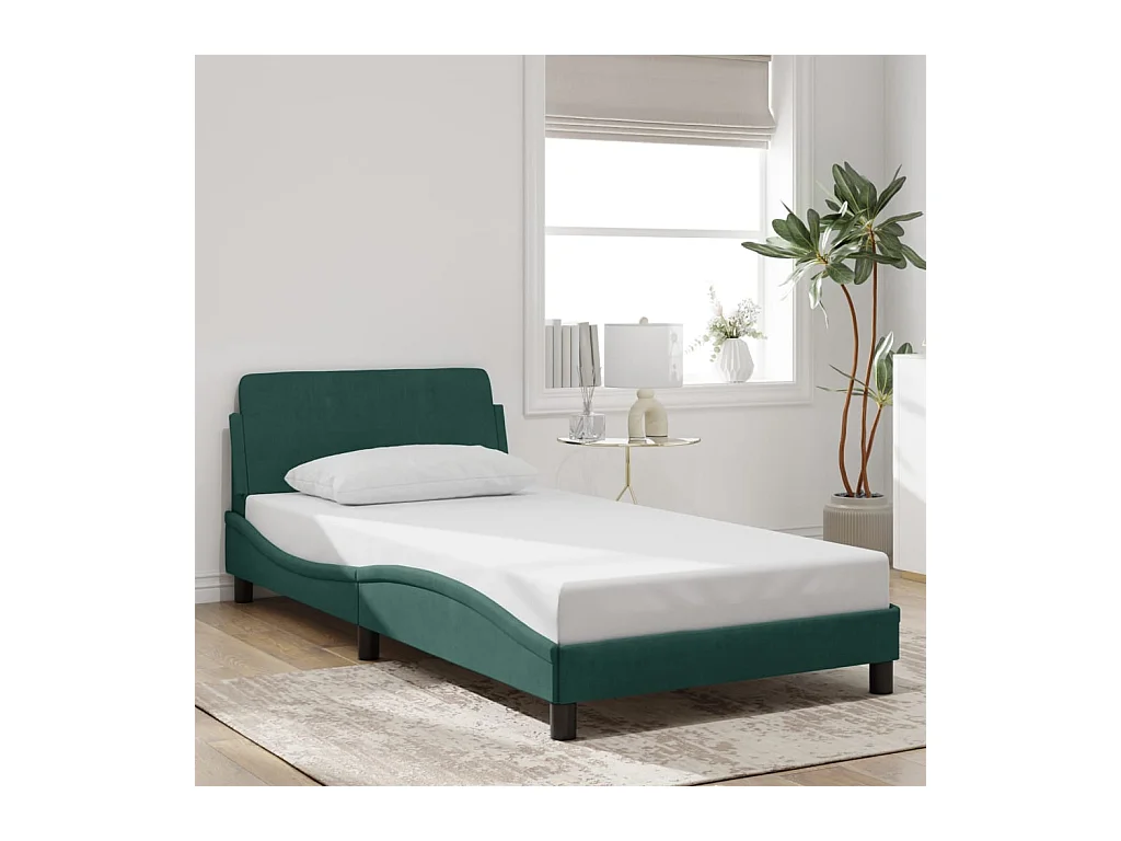 Cadre de lit sans matelas vert foncé 100x200 cm velours