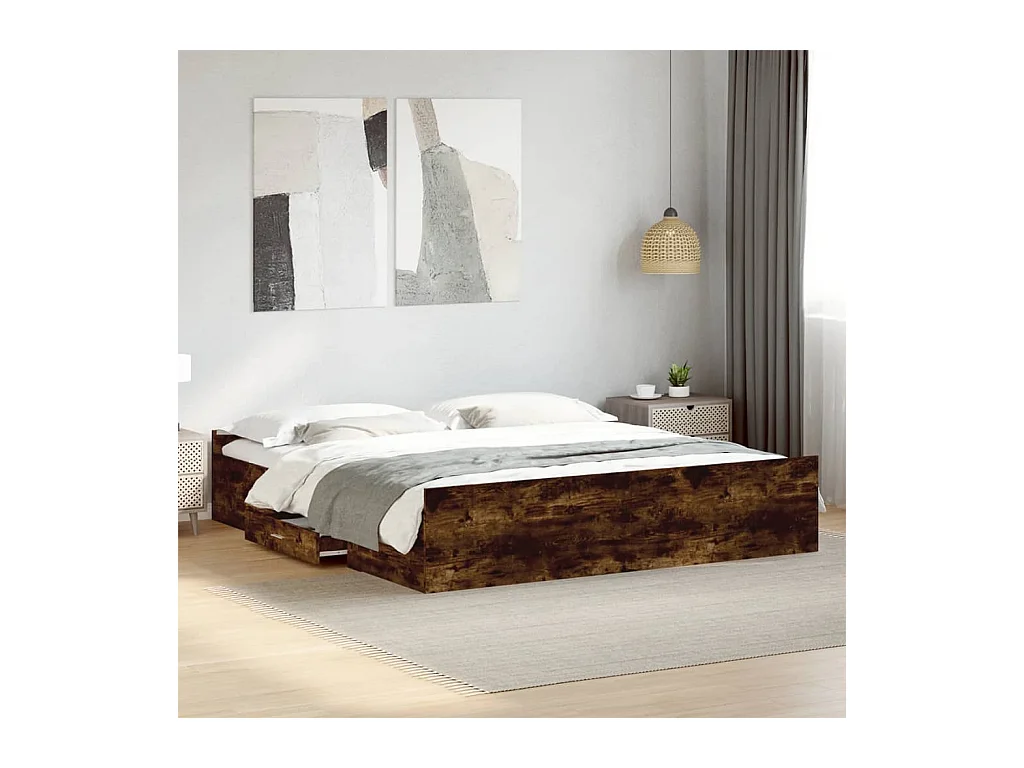 Bedframe met lades bewerkt hout gerookt eikenkleurig 200x200 cm