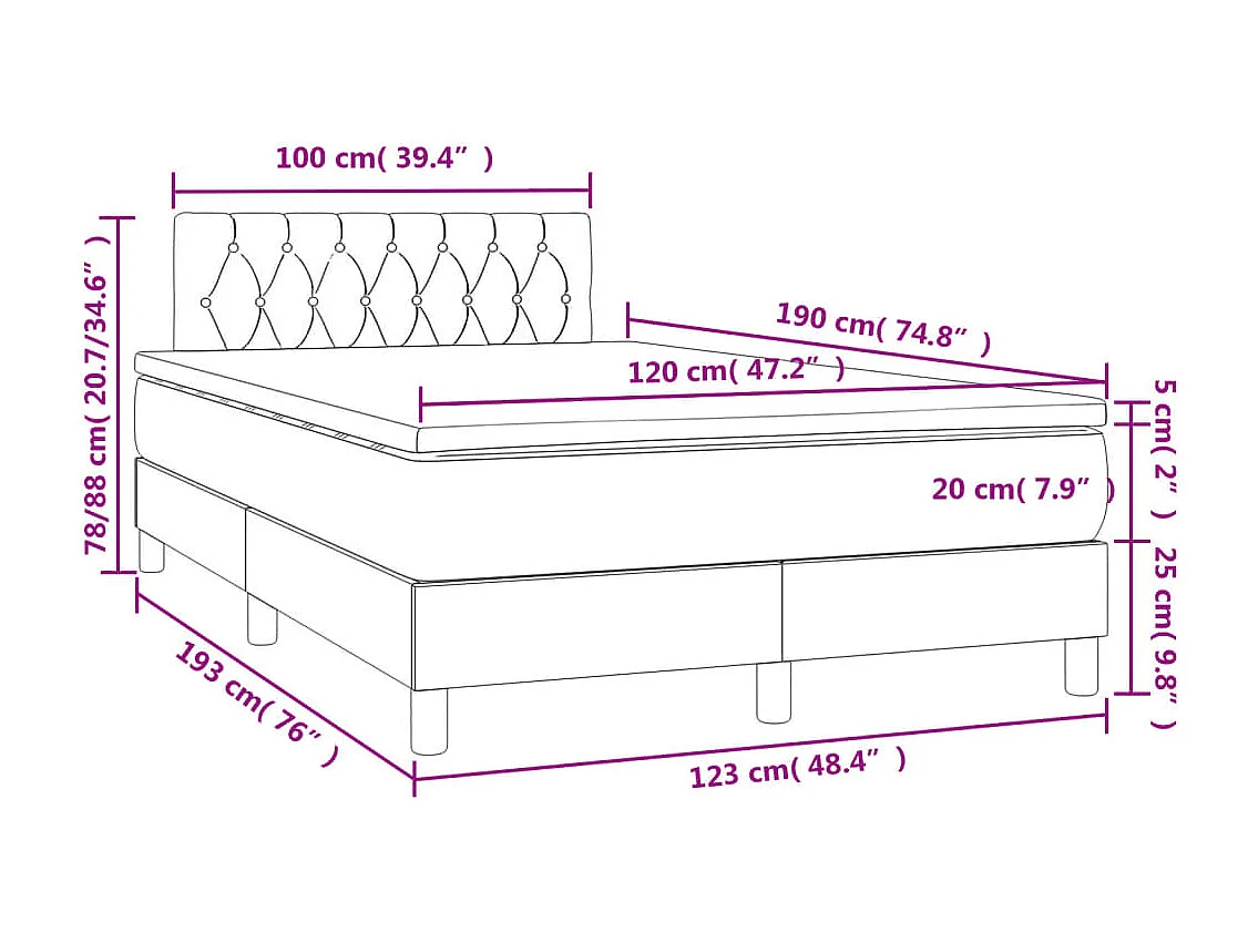 Boxspringbett mit Matratze & LED Hellgrau 120x190 cm Stoff