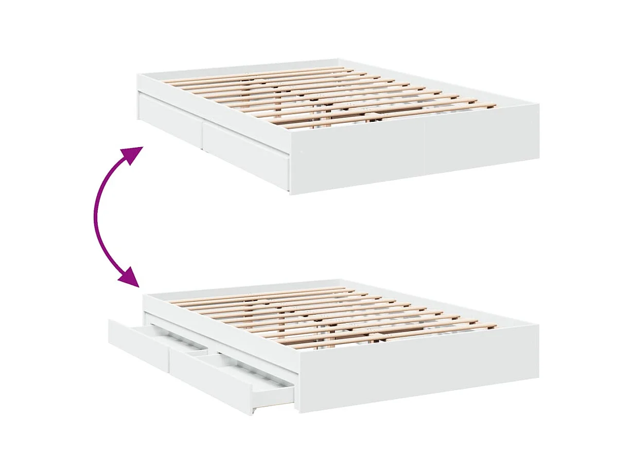 Cadre de lit avec tiroirs sans matelas blanc 150x200 cm