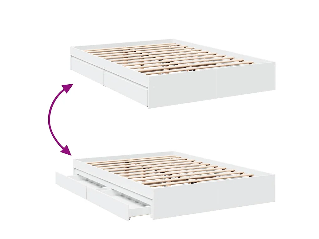 Cadre de lit avec tiroirs sans matelas blanc 150x200 cm