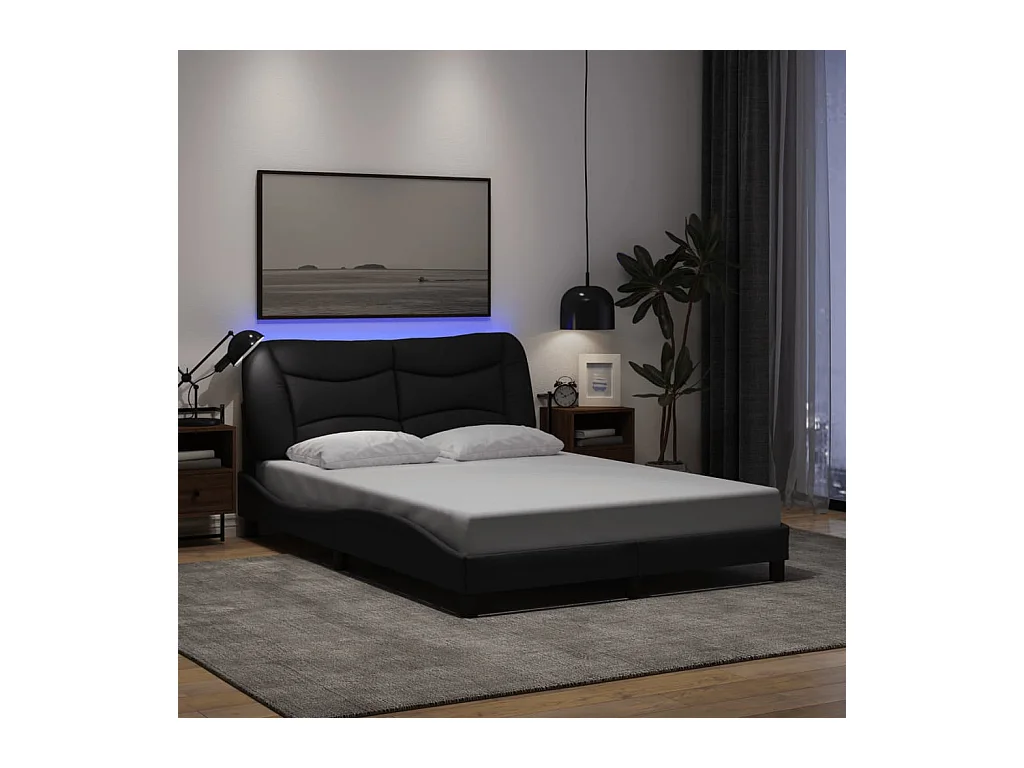 Cadre de lit avec LED sans matelas noir 120x200 cm tissu