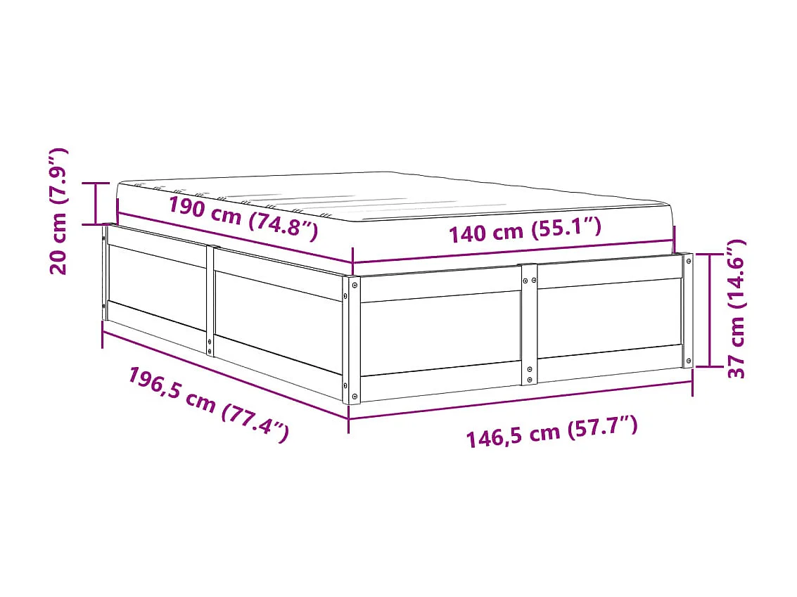 Cama com colchão 140x190 cm pinho maciço castanho-mel