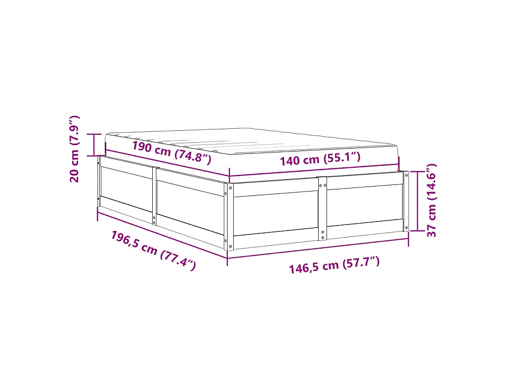 Letto con Materasso Marrone Cera 140x190cm Legno Massello Pino