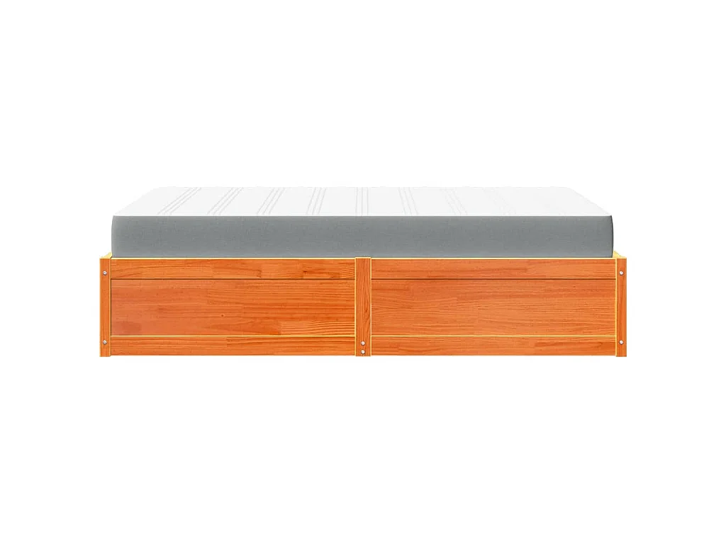 Letto con Materasso Marrone Cera 140x190cm Legno Massello Pino