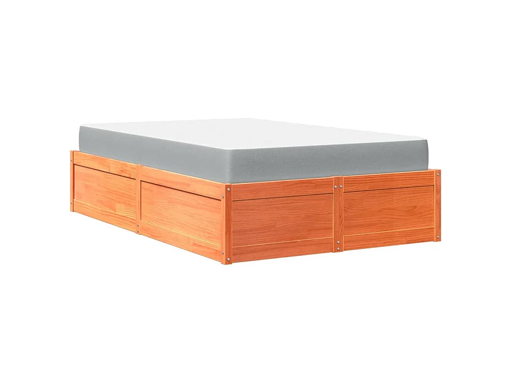 Letto con Materasso Marrone Cera 140x190cm Legno Massello Pino